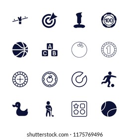 Game icon. collection of 16 game filled and outline icons such as 100 casino chip, joystick, golf player, football player, tennis ball. editable game icons for web and mobile.