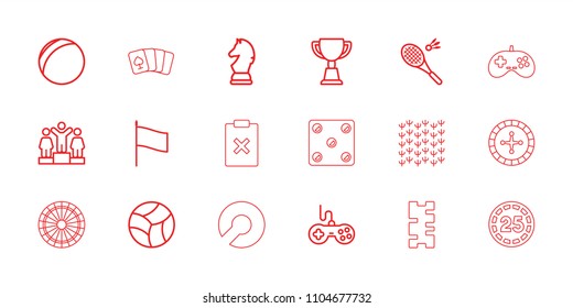 Game icon. collection of 18 game outline icons such as joystick, ranking, trophy, plastic ball, chess horse, beach ball, badminton. editable game icons for web and mobile.