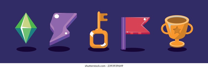 Game Icon and Glossy UI Design Element Vector Set