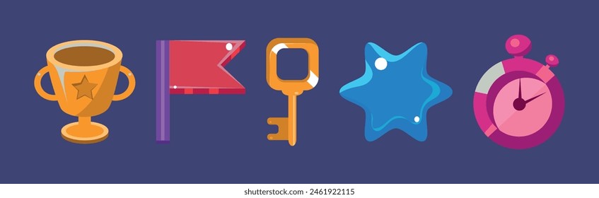 Game Icon and Glossy UI Design Element Vector Set