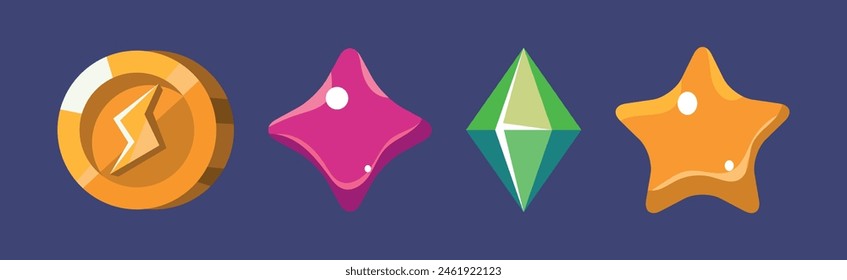 Game Icon and Glossy UI Design Element Vector Set