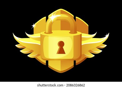 Game icon golden closed lock badge with wings.