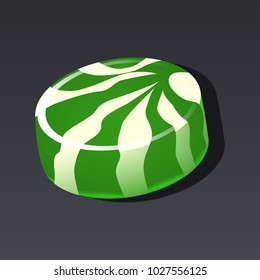 Game icon of green candy in cartoon style. Bright design for app user interface. Food for restore life, health or ability. Vector illustration for Icons Collection.