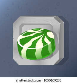 Game icon of green candy in cartoon style. Bright design for app user interface. Food for restore life, health or ability. Vector illustration for Icons Collection.