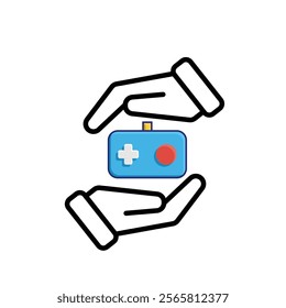 game icon. joystick in hand, controller, console. for rental logo, web icon, play station, mixed design style. Vector design