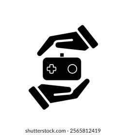 game icon. joystick in hand, controller, console. for rental logo, web icon, play station, line design style. Vector design