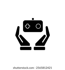 game icon. joystick in hand, controller, console. for rental logo, web icon, play station, line design style. Vector design