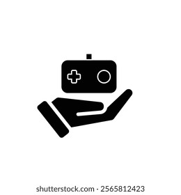 game icon. joystick in hand, controller, console. for rental logo, web icon, play station, line design style. Vector design