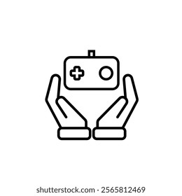 game icon. joystick in hand, controller, console. for rental logo, web icon, play station, line design style. Vector design