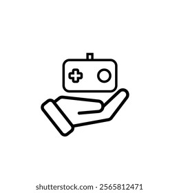 game icon. joystick in hand, controller, console. for rental logo, web icon, play station, line design style. Vector design