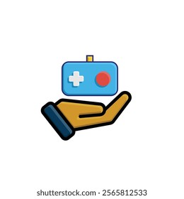 game icon. joystick in hand, controller, console. for rental logo, web icon, play station, colored flat design style. Vector design