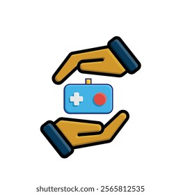 game icon. joystick in hand, controller, console. for rental logo, web icon, play station, colored flat design style. Vector design