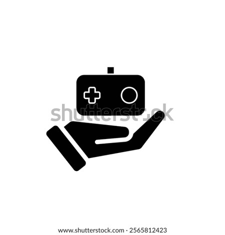 game icon. joystick in hand, controller, console. for rental logo, web icon, play station, line design style. Vector design