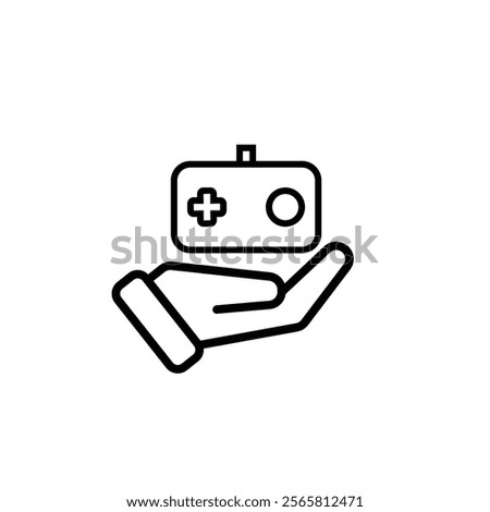 game icon. joystick in hand, controller, console. for rental logo, web icon, play station, line design style. Vector design