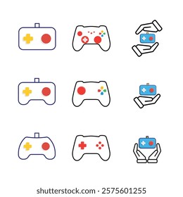 game icon. joystick set, controller, console. for rental logo, web icon, play station, mixed design style. Vector design