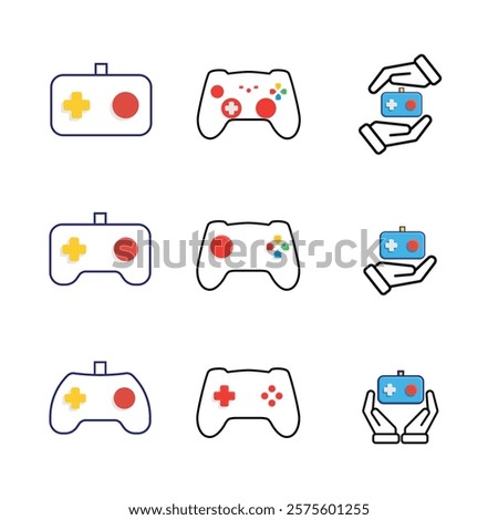 game icon. joystick set, controller, console. for rental logo, web icon, play station, mixed design style. Vector design