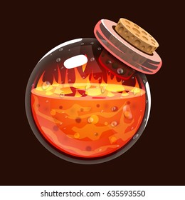 Game icon of magic elixir. Interface for rpg or match3 game. Big variant. Fire, energy, lava, flame. Vector illustration