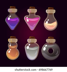 Game icon of magic elixir. Interface for game. Magic bottles set. Vector illustration.