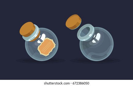Game icon of magic elixir. Vector design for app user interface. Potion for luck, defence, invisibility, fortitude, magic