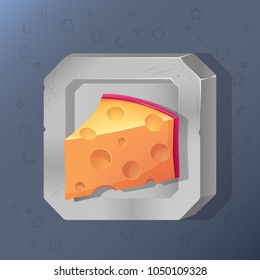 Game icon of piece of cheese in cartoon style. Bright design for app user interface. Food for restore life, health or ability. Vector illustration for Icons Collection.