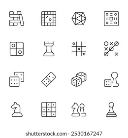 Game icon, Puzzle, Quiz, Chess, Tic–tac–toe, ludo, carrom, vector set design with Editable Stroke. Line, Solid, Flat Line, thin style and Suitable for Web Page, Mobile App, UI, UX design.