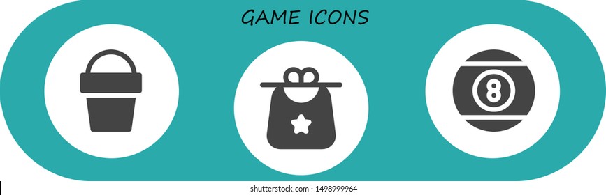 game icon set. 3 filled game icons.  Simple modern icons about  - Sand bucket, Bib, Billiard