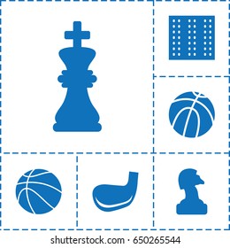 Game icon. set of 6 game filled icons such as field, chess king, golf stick, basketball