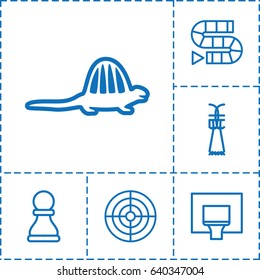 Game icon. set of 6 game outline icons such as dinosaur, basketball basket, chess pawn, shuttlecock, target