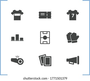 Game icon set and bullhorn with football gloves, winner and ticket. Stadium related game icon vector for web UI logo design.