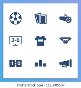 Game icon set and bullhorn with watch football, card and winner. Podium related game icon vector for web UI logo design.