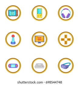 Game icon set. Cartoon style set of 9 game vector icons for web isolated on white background