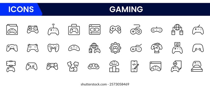 Game icon set. Gaming icon elements containing points and life bars, console, player, chess, multiplayer, casino and mobile game icons.