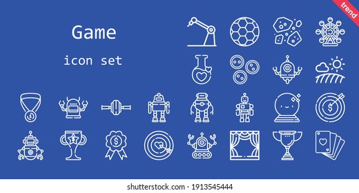 game icon set. line icon style. game related icons such as potion, buttons, asteroids, wheel, poker, football, dart board, target, robot, ball, field, stage, ferris wheel, medal, trophy, toy