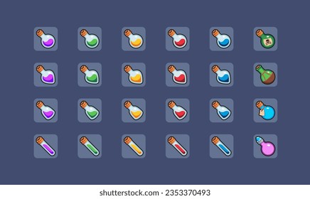Game Icon Set of Magic Potions in Flat Design Style