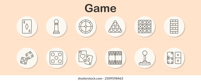 Game icon set. Various gaming symbols including cards, dice, and board pieces for entertainment, strategy, and leisure design themes