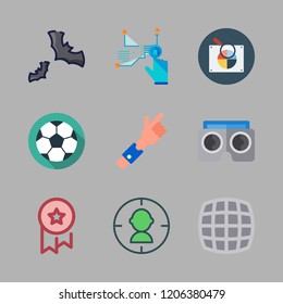 game icon set. vector set about virtual reality, rgb, medal and football icons set.