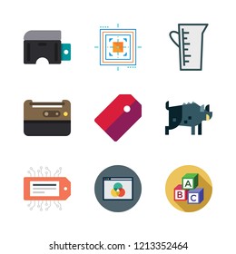 game icon set. vector set about virtual reality, tag, abc and aim icons set.