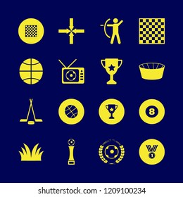 game icon. game vector icons set basketball ball, trophy cup, medal and arrows center