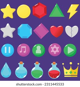 Game icon vector set, casual style, glossy and shiny