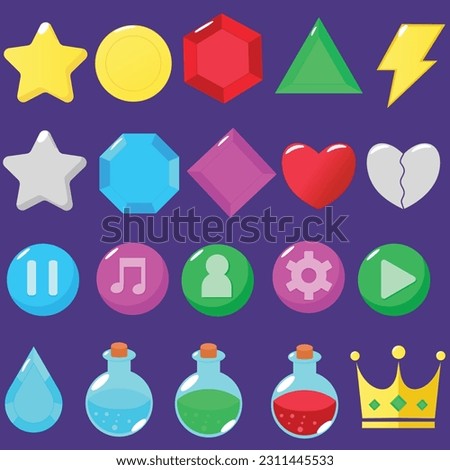 Game icon vector set, casual style, glossy and shiny