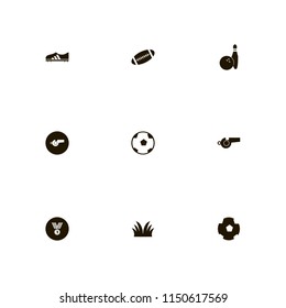 game icons. bowling ball pin, rugby ball, grass and soccer ball vector icons set