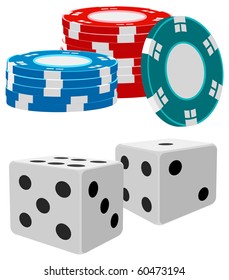 Game icons. Dices, Casino Chips. No gradients. Vector