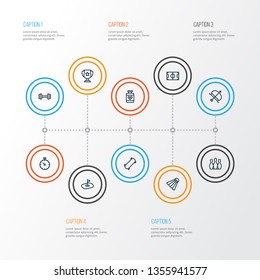 Game icons line style set with drugs, pressure tracker, skateboard and other archery elements. Isolated vector illustration game icons.