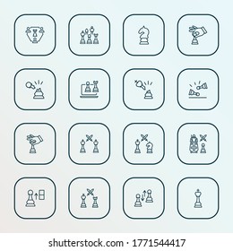 Game icons line style set with chess piece, design, hand with rook chess knight elements. Isolated vector illustration game icons.