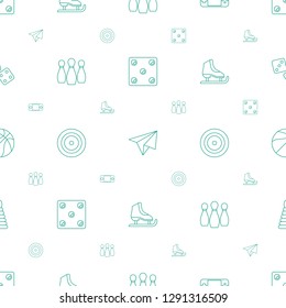 game icons pattern seamless white background. Included editable line Dice, paper airplane, portable console, bowling, target, ice skate, basketball icons. game icons for web and mobile.