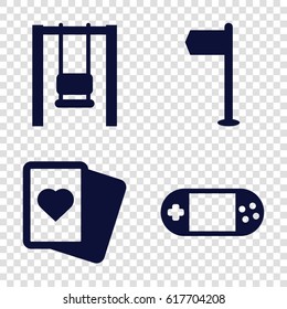 Game icons set. set of 4 game filled icons such as Spades, portable console, swing
