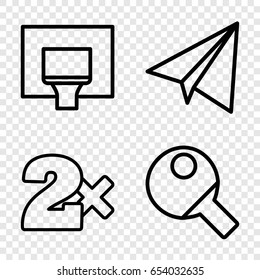 Game icons set. set of 4 game outline icons such as paper airplane, casino bet, basketball basket