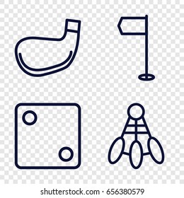 Game icons set. set of 4 game outline icons such as dice, golf stick, flag
