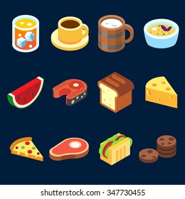 game icons set different food for higher health level isometric vector icon set.