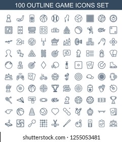 game icons. Trendy 100 game icons. Contain icons such as ranking, clipboard with tick, domino, bowling, baseball bat, hockey, labyrinth, beanbag. game icon for web and mobile.